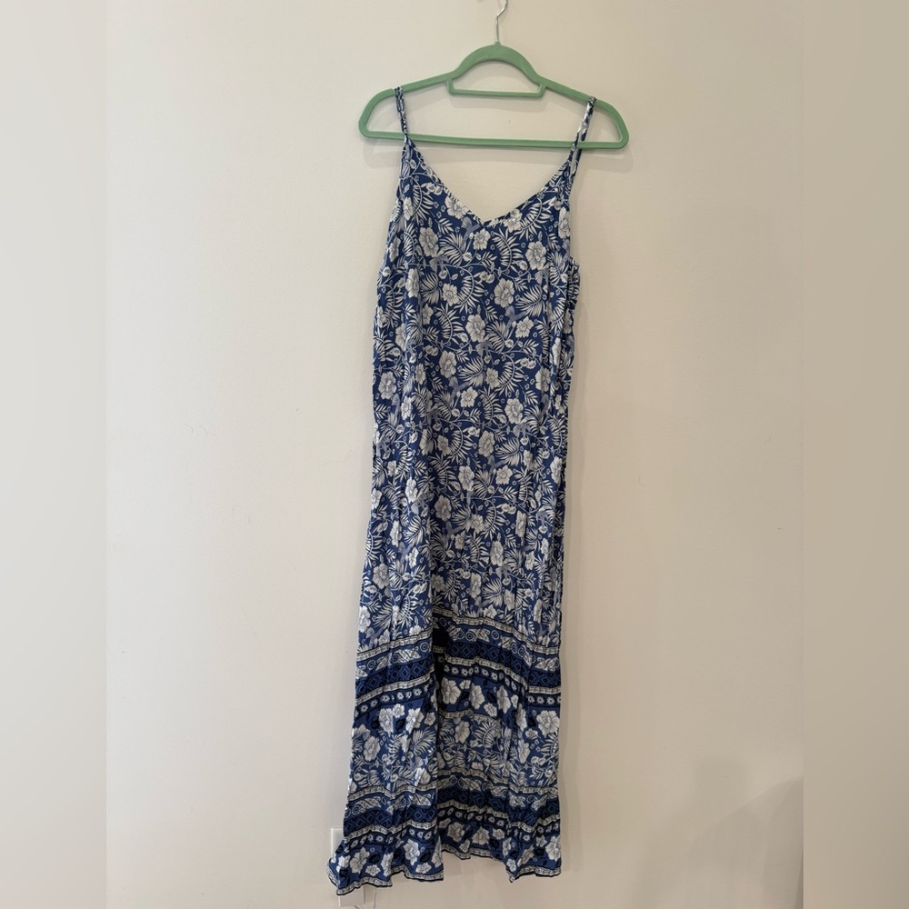 SHEIN Blue and White Floral Maxi Slip Dress